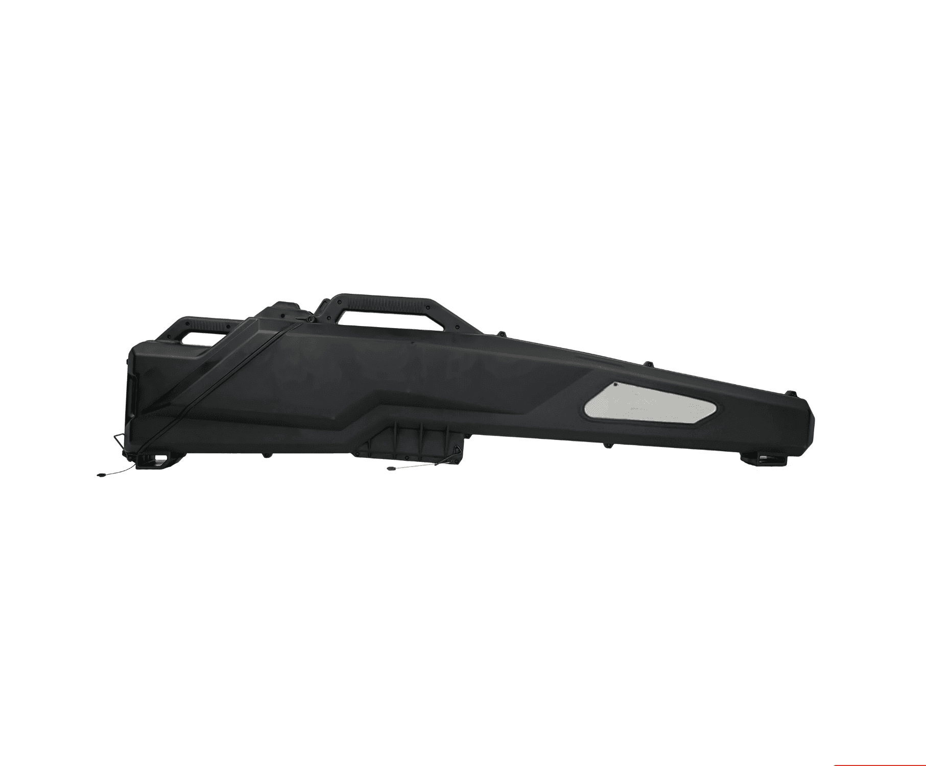 Black hard-shell golf club case with handles and latches on a white background.