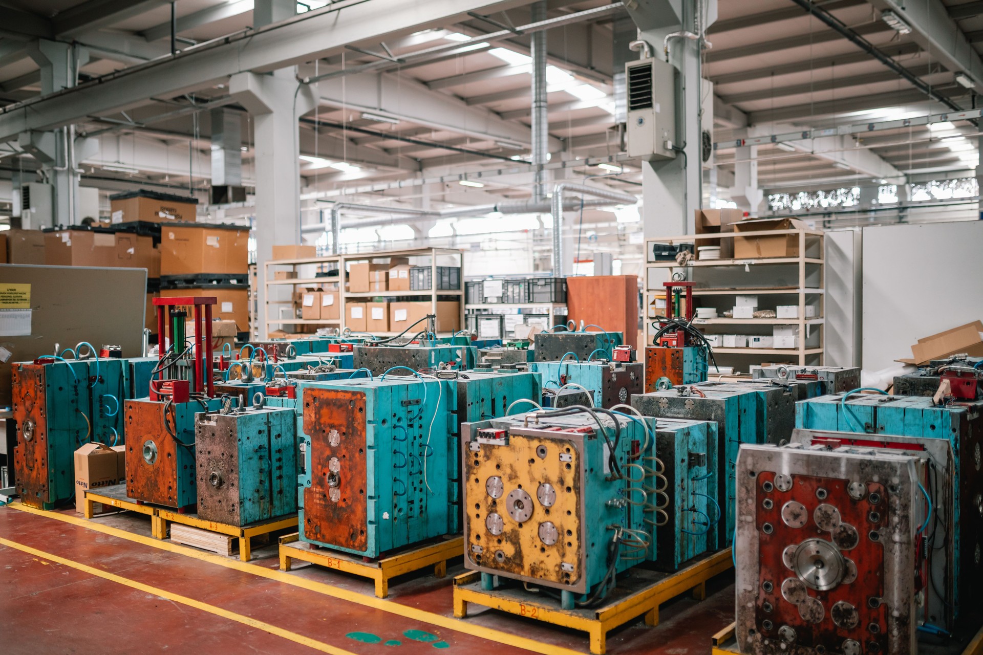 View of empty factory with electronics industry manufacturing equipments
