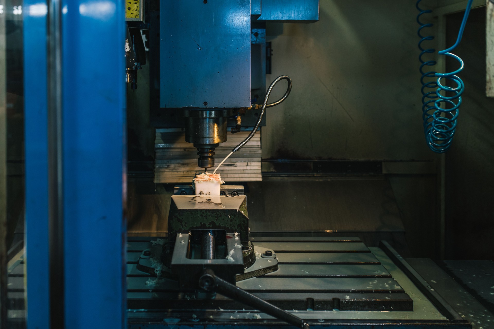Metalworking CNC milling machine at work. The mold and die manufacturing process.